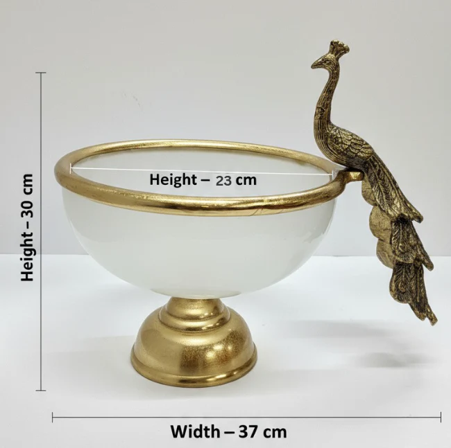 Coral Tree Golden Peacock Metal & Glass Urli Bowl – Festive Diwali Décor - Image 4