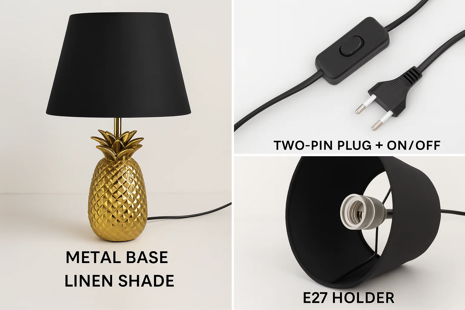 Coral Tree golden Pineapple Table Lamp with Black Fabric Shade - Image 4