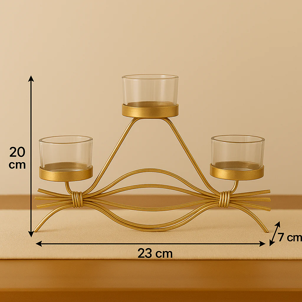 Coral Tree Golden Triple T-Light Candle Holder with Glass Cups – Elegant Metal Candle Stand for Home, Festive & Gifting - Image 3
