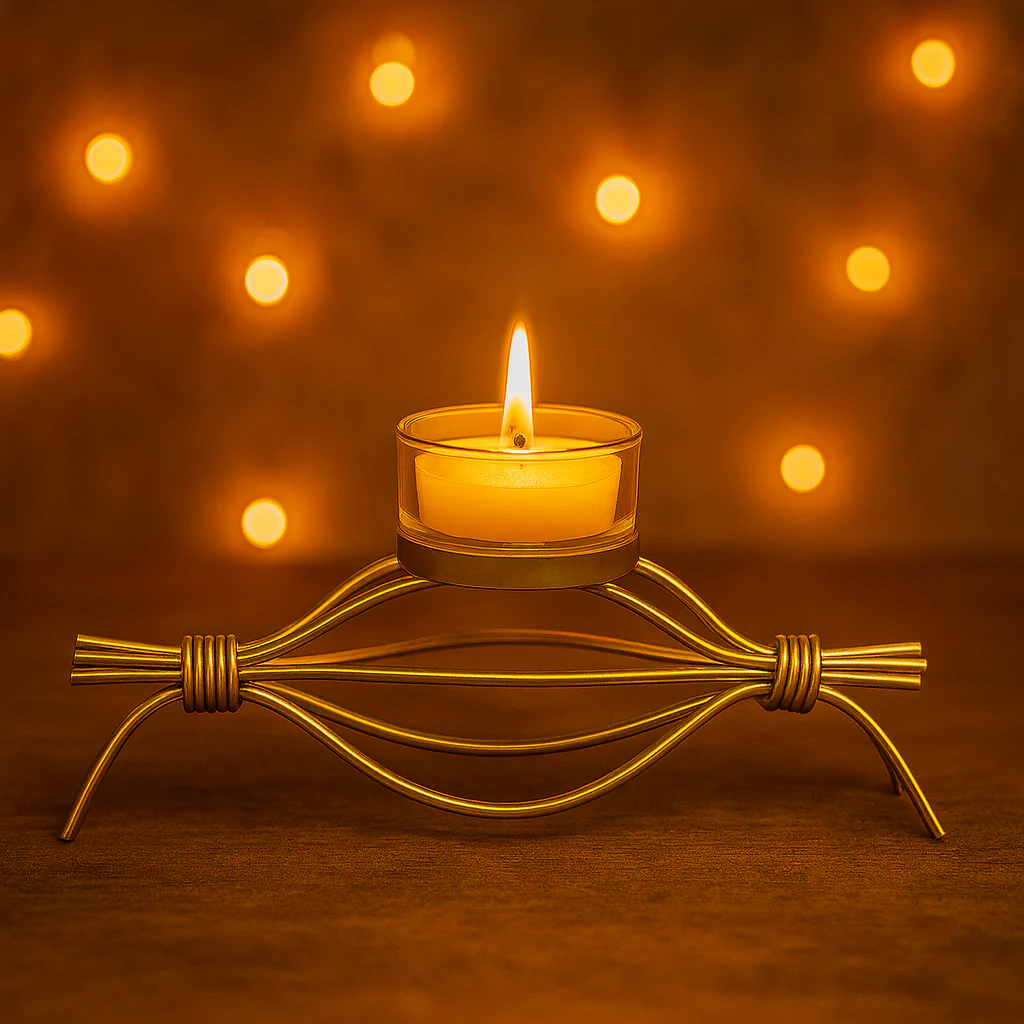 Coral Tree Golden Wire T-Light Candle Holder with Glass Cup – Elegant Home Décor for Living Room, Puja & Festive Decoration - Image 2