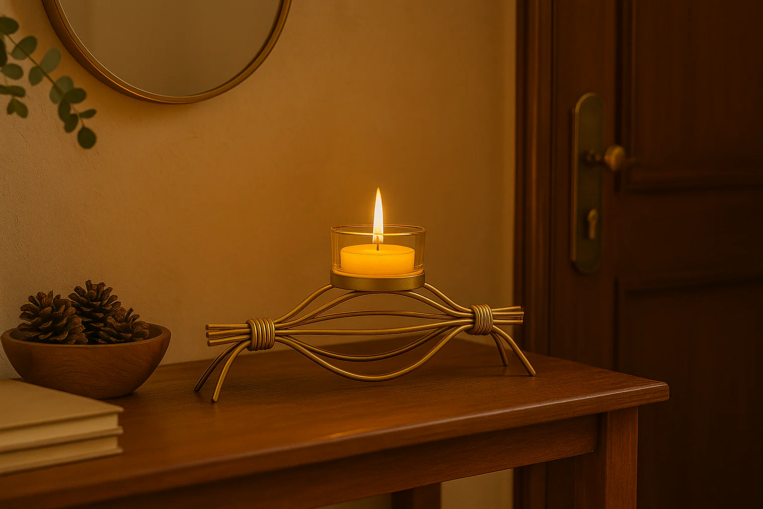 Coral Tree Golden Wire T-Light Candle Holder with Glass Cup – Elegant Home Décor for Living Room, Puja & Festive Decoration - Image 4