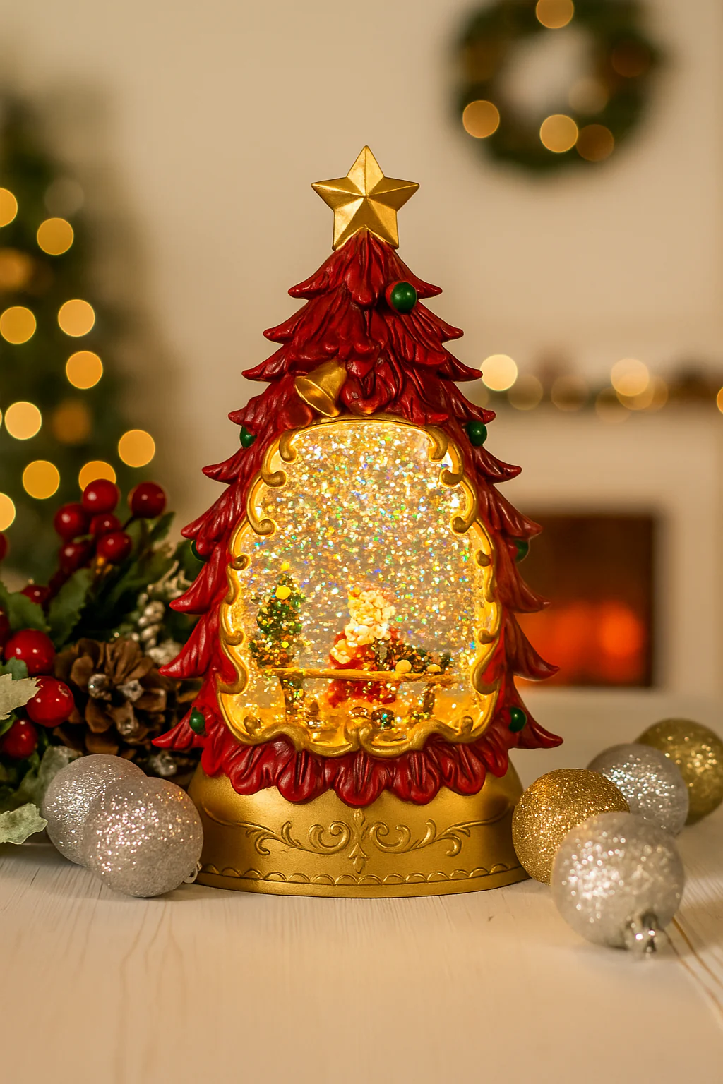 Coral Tree LED Christmas Snow Tree Light with Glitter Effect - Image 3