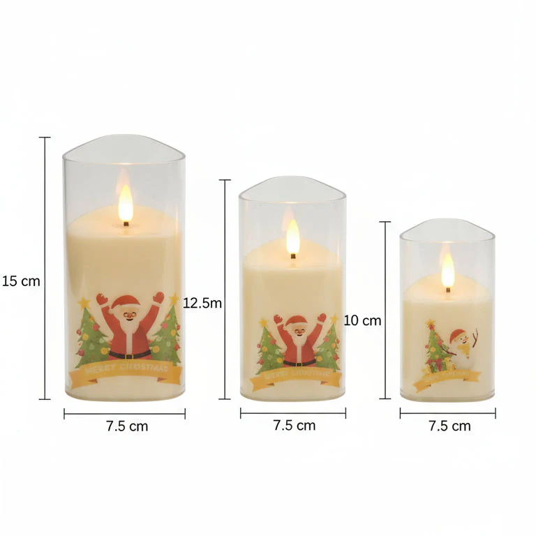 Coral Tree LED Flameless Christmas Candle Set – Santa & Snowman Print - Image 3