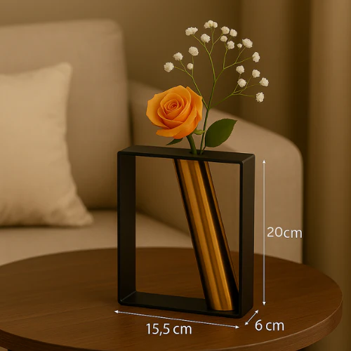 Coral Tree Modern Metal Frame Vase with Golden Tube (20x15.5x6 cm) - Image 4