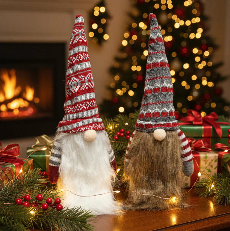 Coral Tree Set of 2 Knitted Christmas Wine Bottle Covers – Nordic Gnome Design - Image 3