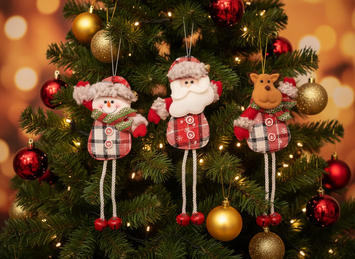Coral Tree Set of 3 Christmas Ornaments – Santa, Reindeer & Snowman - Image 2
