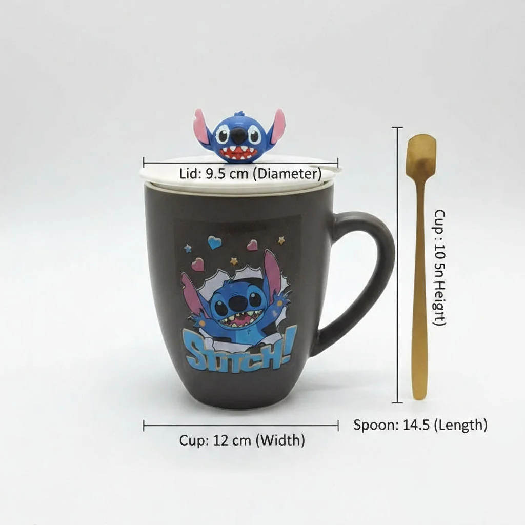 Coral Tree Stitch Ceramic Mug with Lid & Spoon – Cute Cartoon Coffee Cup - Image 10