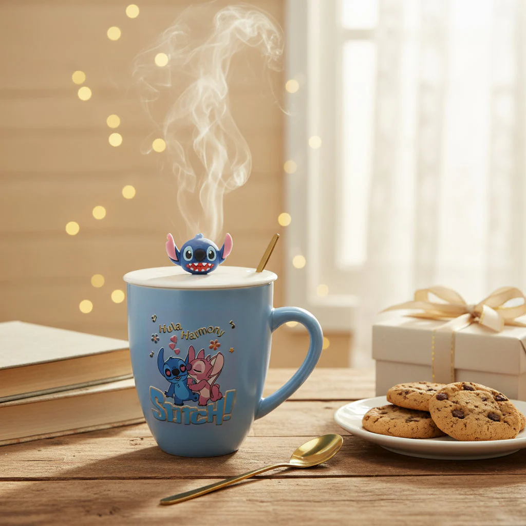 Coral Tree Stitch Ceramic Mug with Lid & Spoon – Cute Cartoon Coffee Cup - Image 2