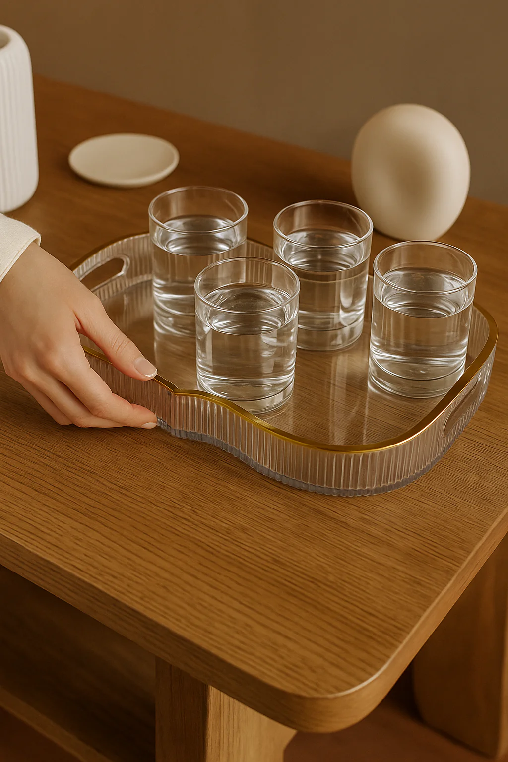 Coral Tree Transparent Acrylic Tray with Golden Rim & Handles - Image 3