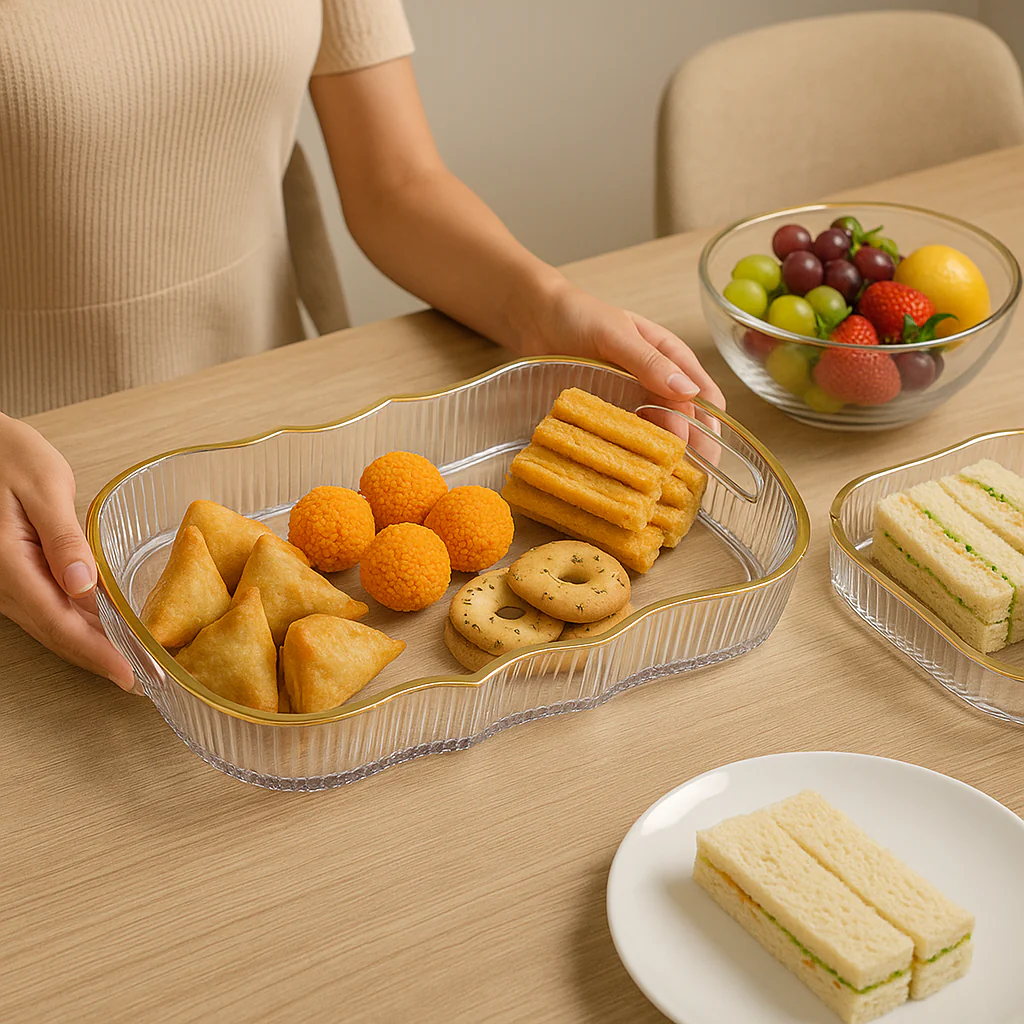 Coral Tree Transparent Acrylic Tray with Golden Rim & Handles - Image 5