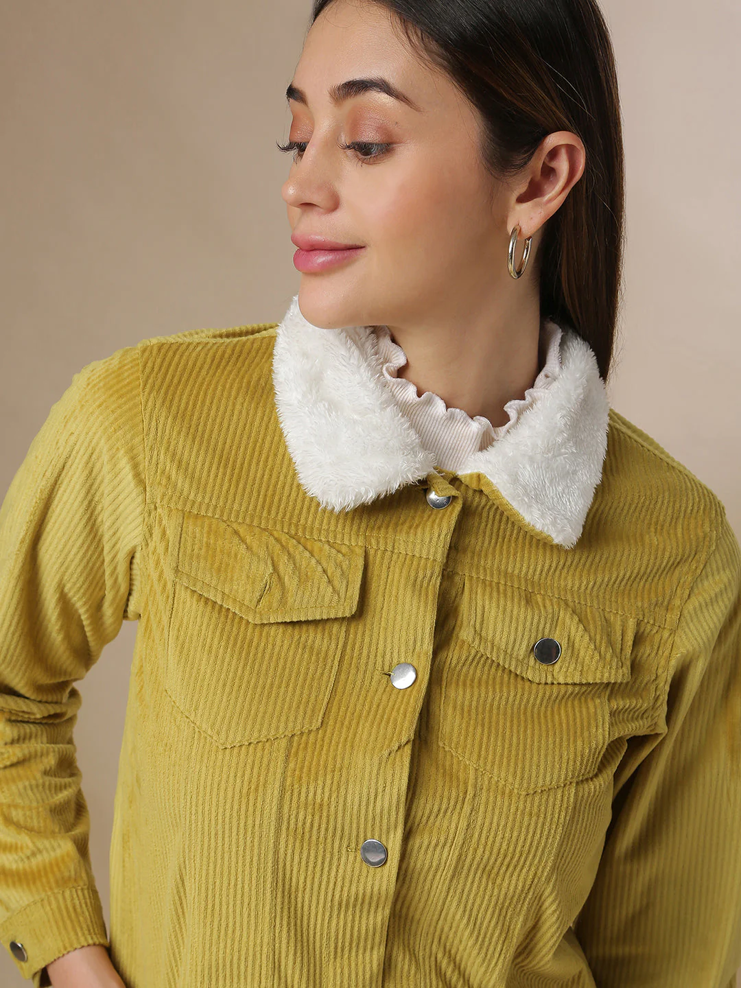Corduroy Jacket With Fur Details - Image 6