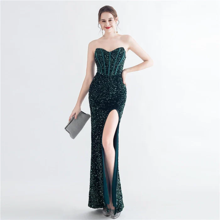 Corset Bodice Off Shoulder Sequin Gown - Image 6