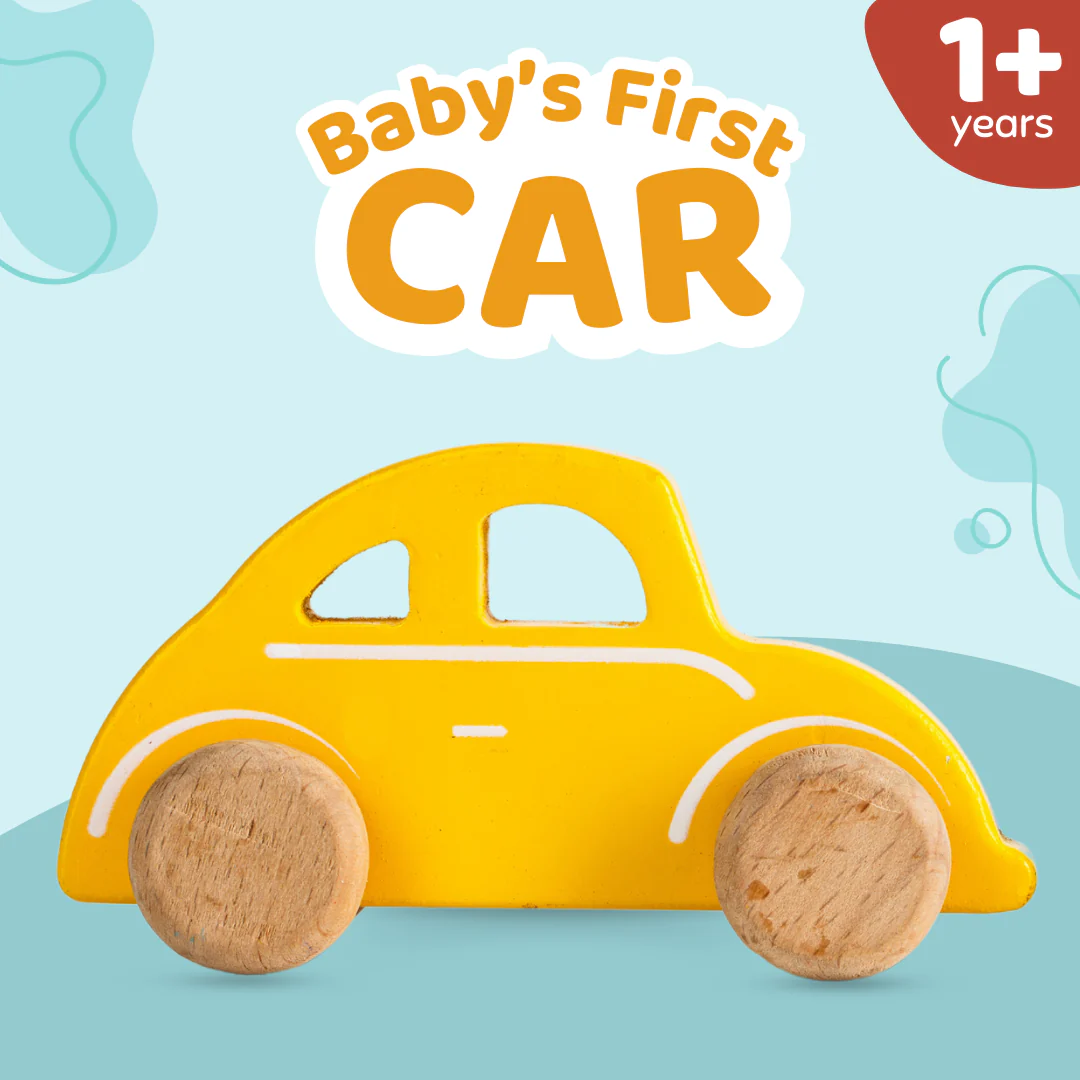 Cots and Cuddles Wooden Yellow Car Toy for Kids - Image 2