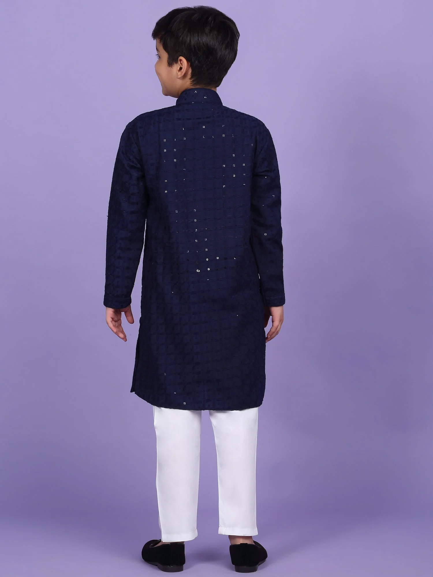 Cotton Blend Chikan Embroidered Sequinced Kurta - Image 14