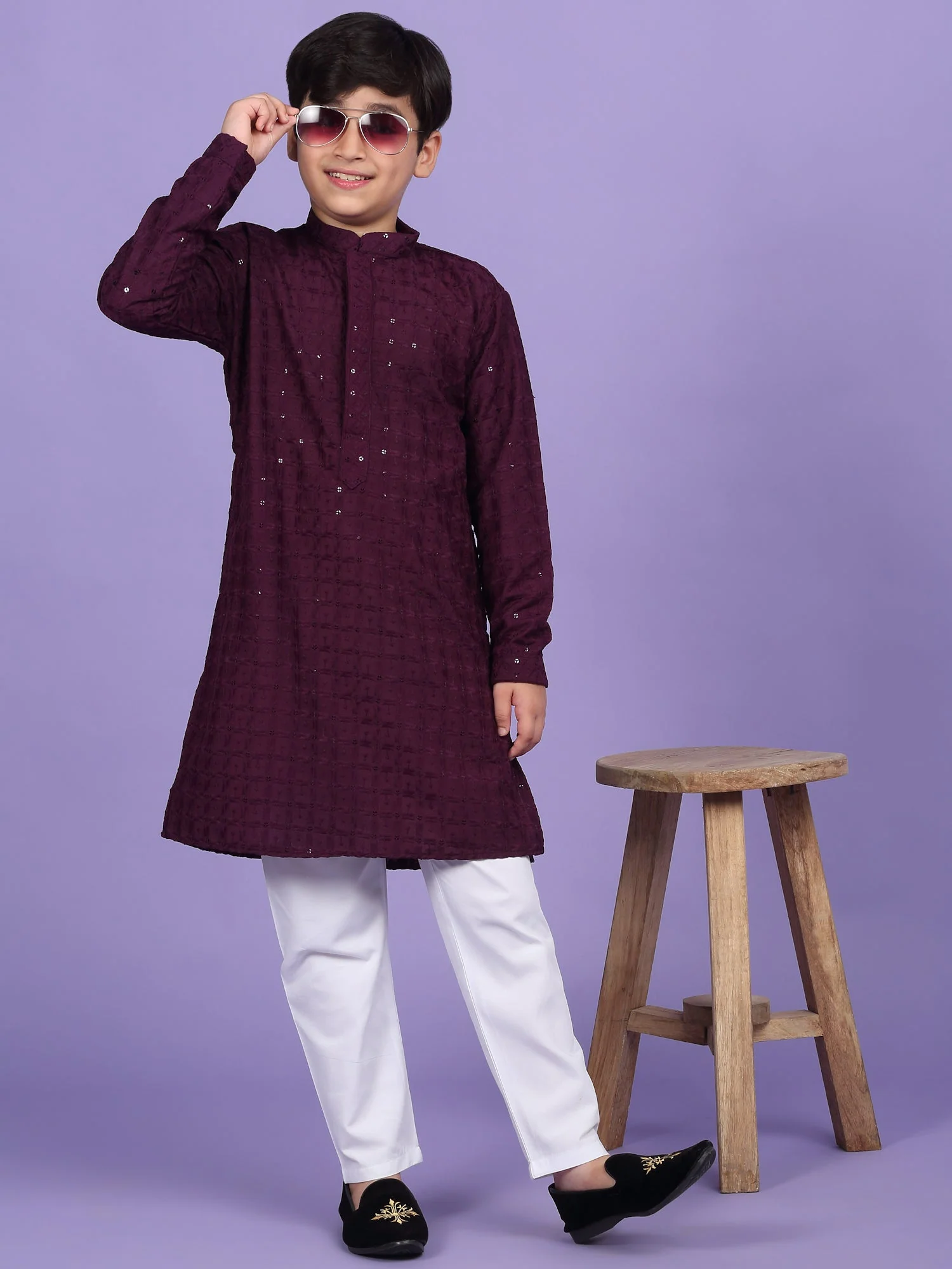 Cotton Blend Chikan Embroidered Sequinced Kurta - Image 144
