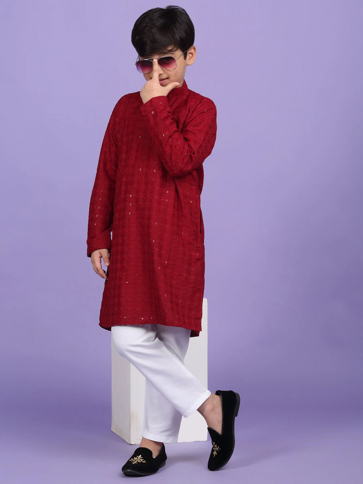 Cotton Blend Chikan Embroidered Sequinced Kurta - Image 157