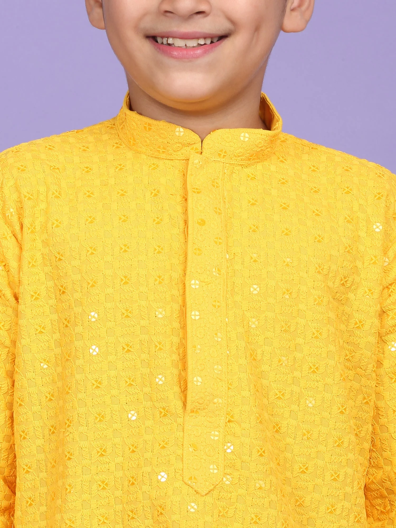 Cotton Blend Chikan Embroidered Sequinced Kurta - Image 19