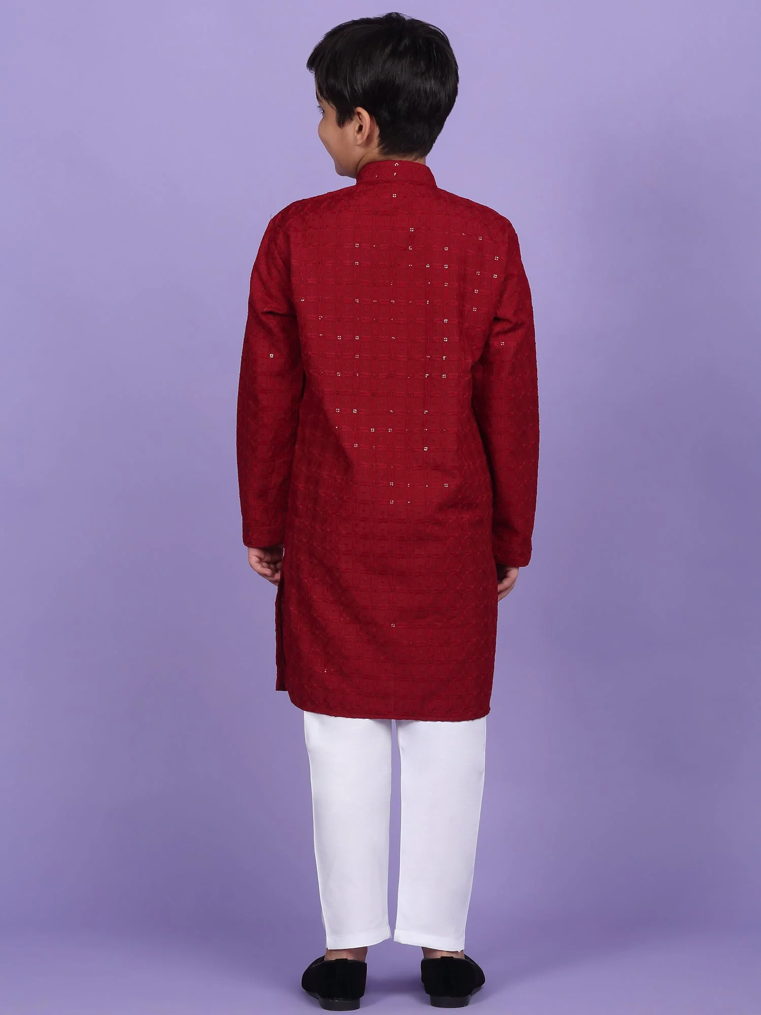 Cotton Blend Chikan Embroidered Sequinced Kurta - Image 6