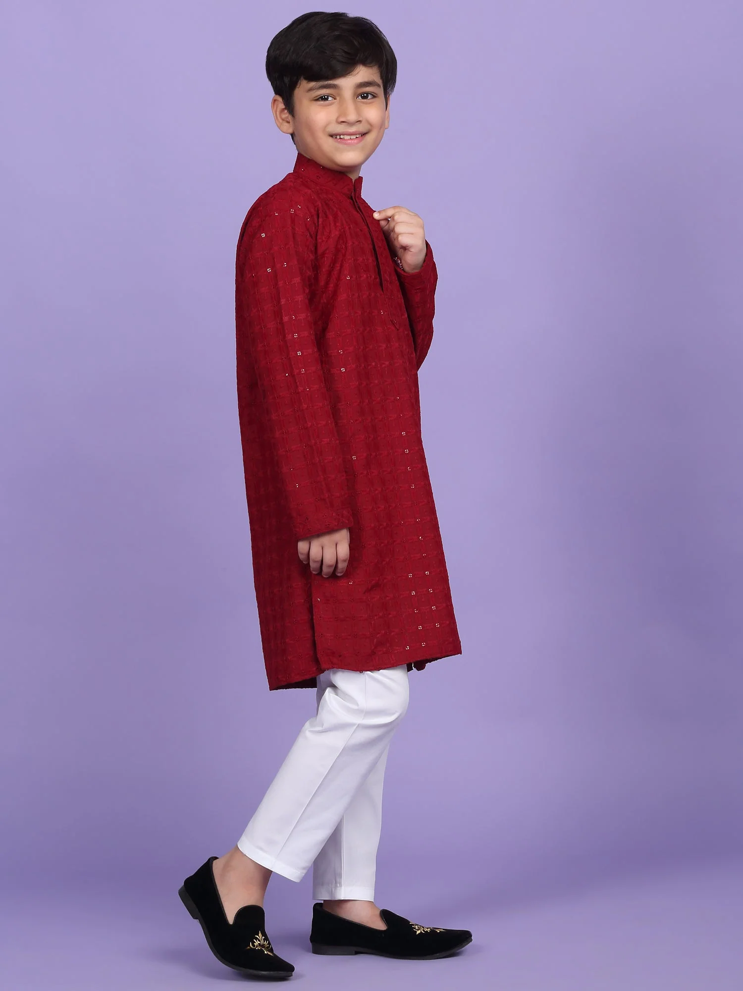 Cotton Blend Chikan Embroidered Sequinced Kurta - Image 8