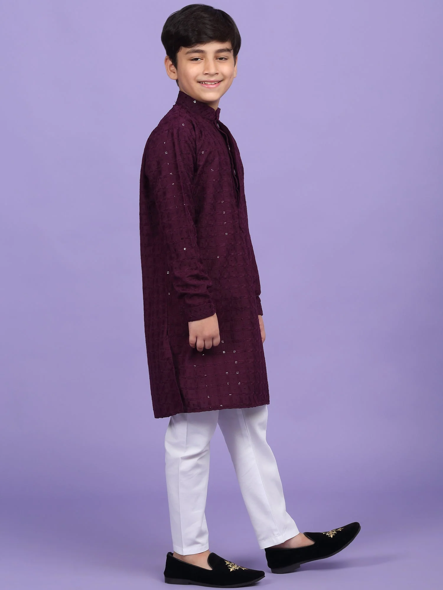Cotton Blend Chikan Embroidered Sequinced Kurta Set - Image 15