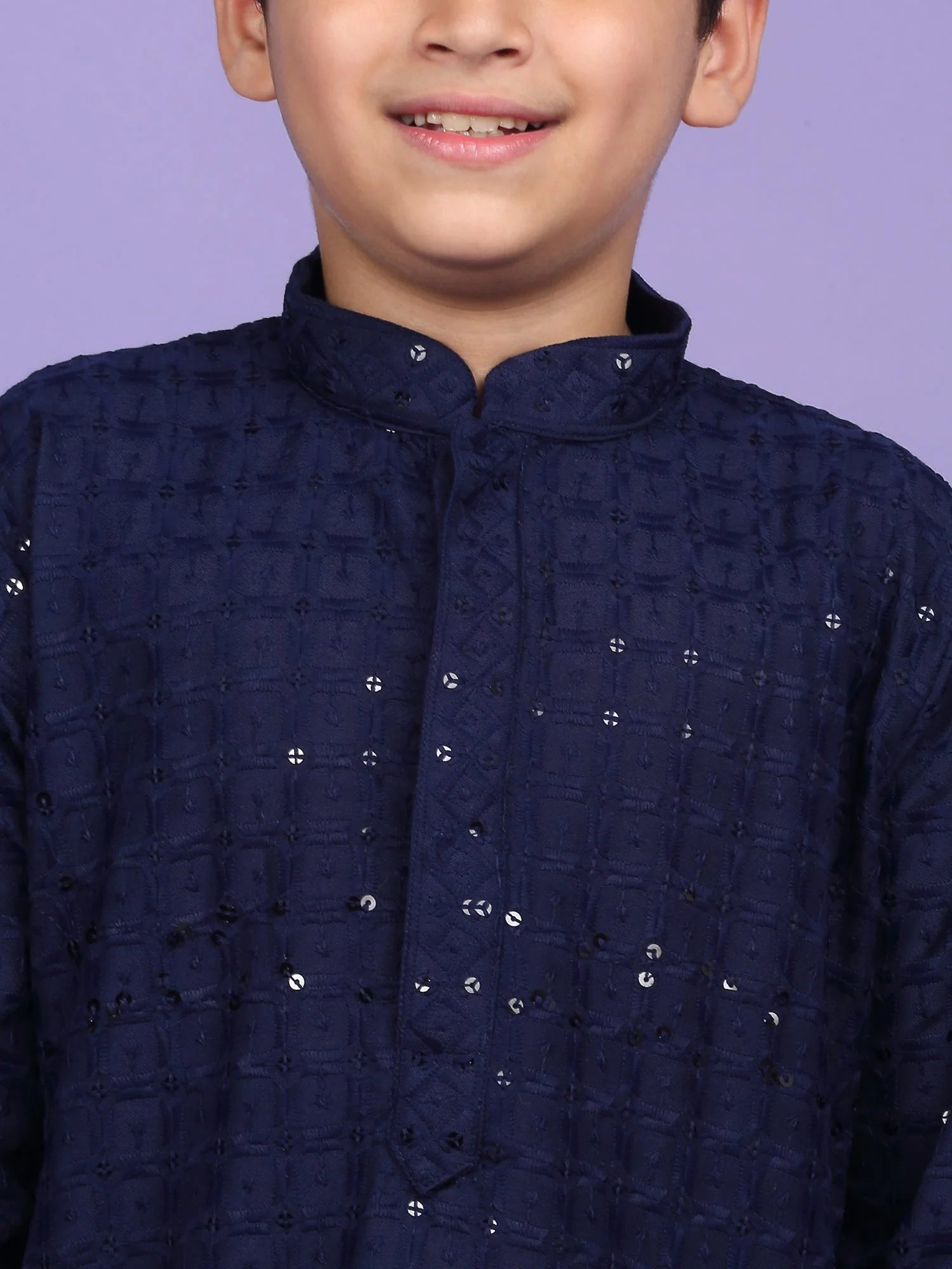 Cotton Blend Chikan Embroidered Sequinced Kurta Set - Image 18