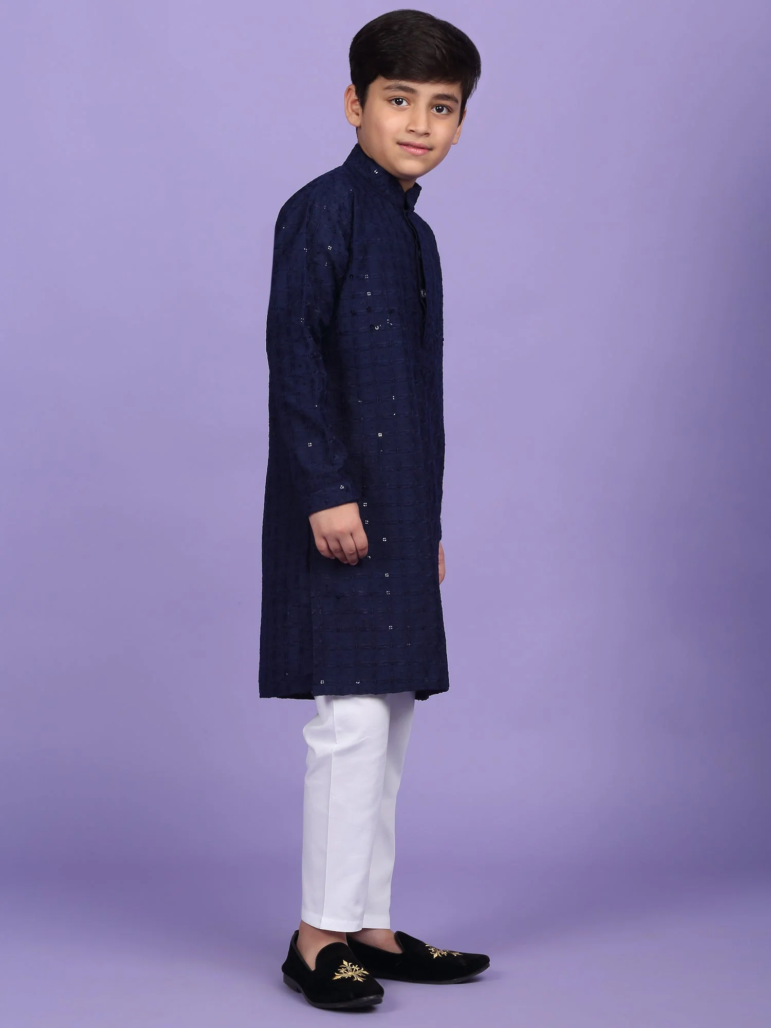 Cotton Blend Chikan Embroidered Sequinced Kurta Set - Image 20
