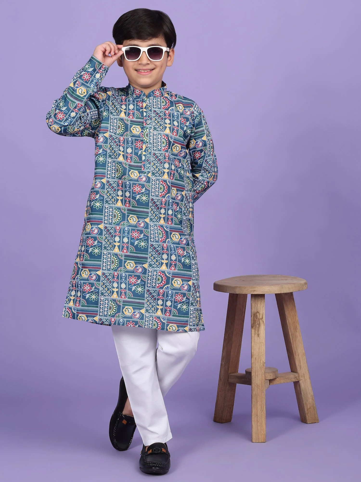 Cotton Blend Geometric Print Kurta Set - Image 16