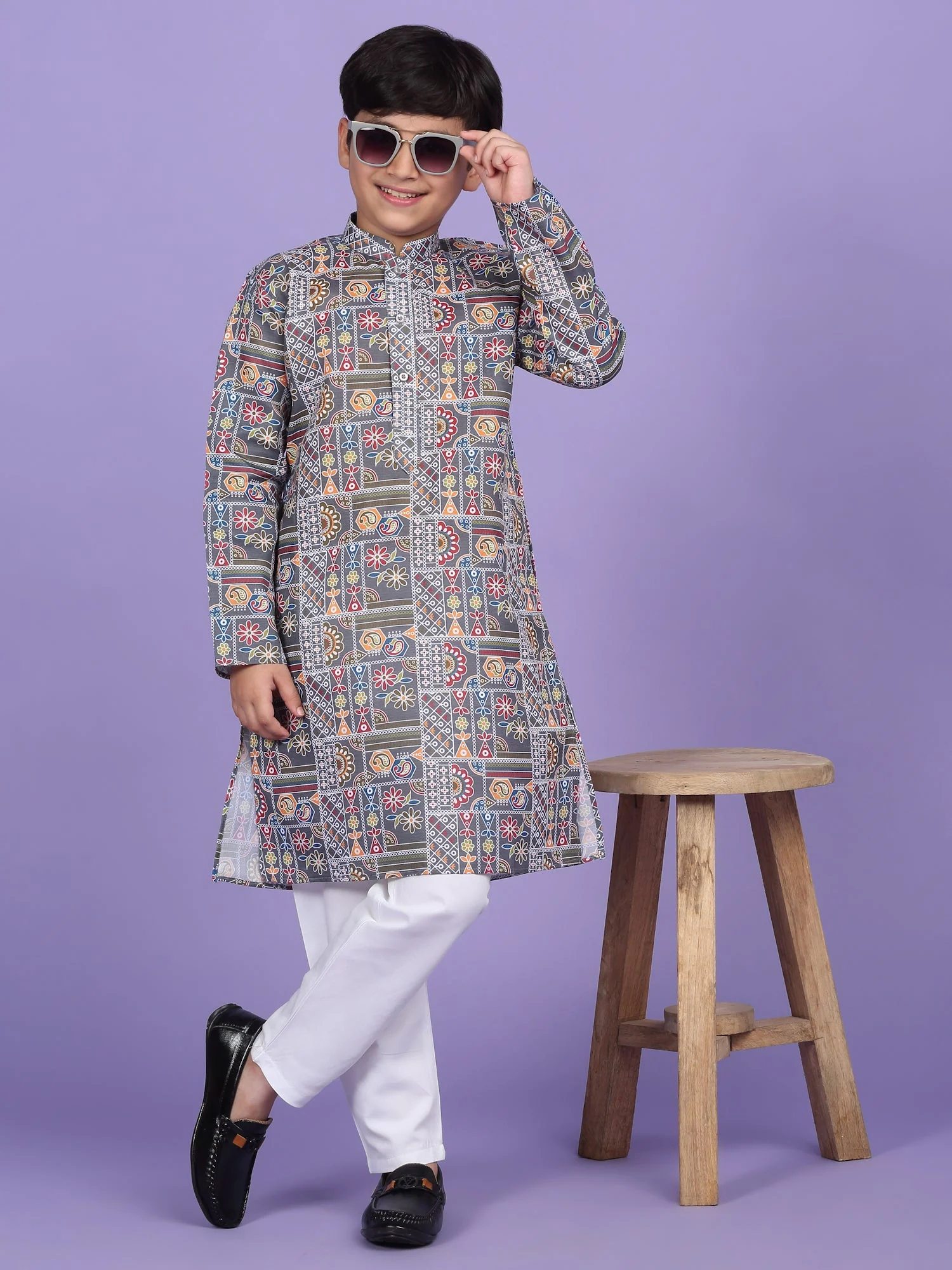Cotton Blend Geometric Print Kurta Set - Image 53