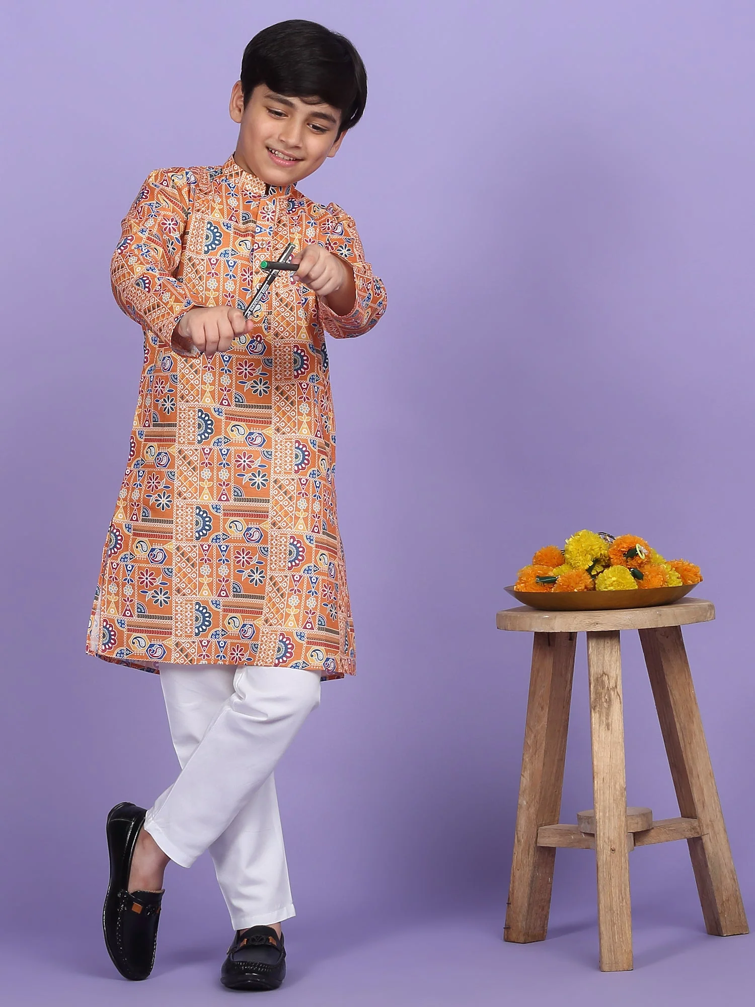 Cotton Blend Geometric Print Kurta Set - Image 55