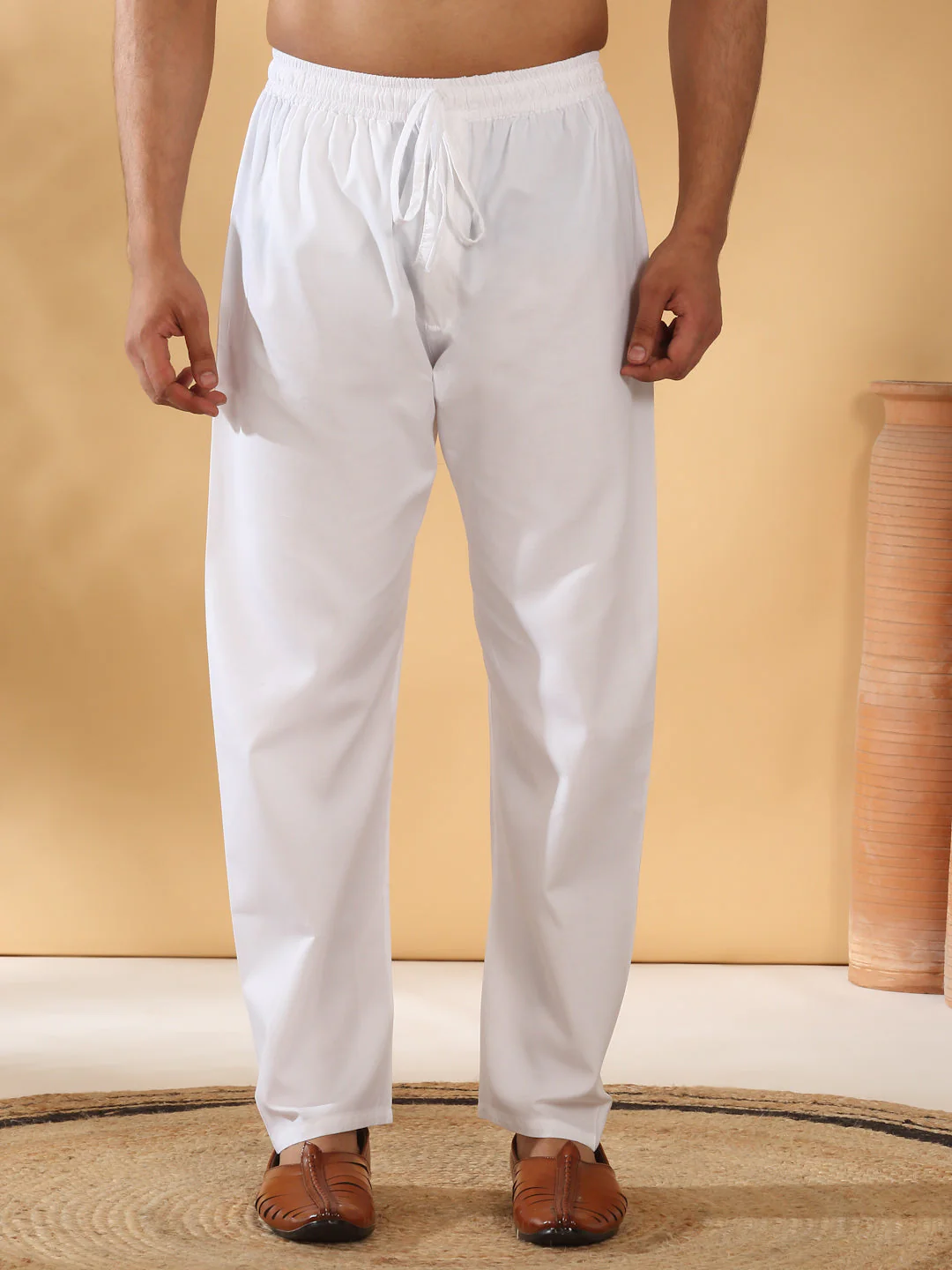 Cotton Blend Geometric Printed Straight Long Regular Kurta and Elastic Waistband Pyjama Set - Image 4