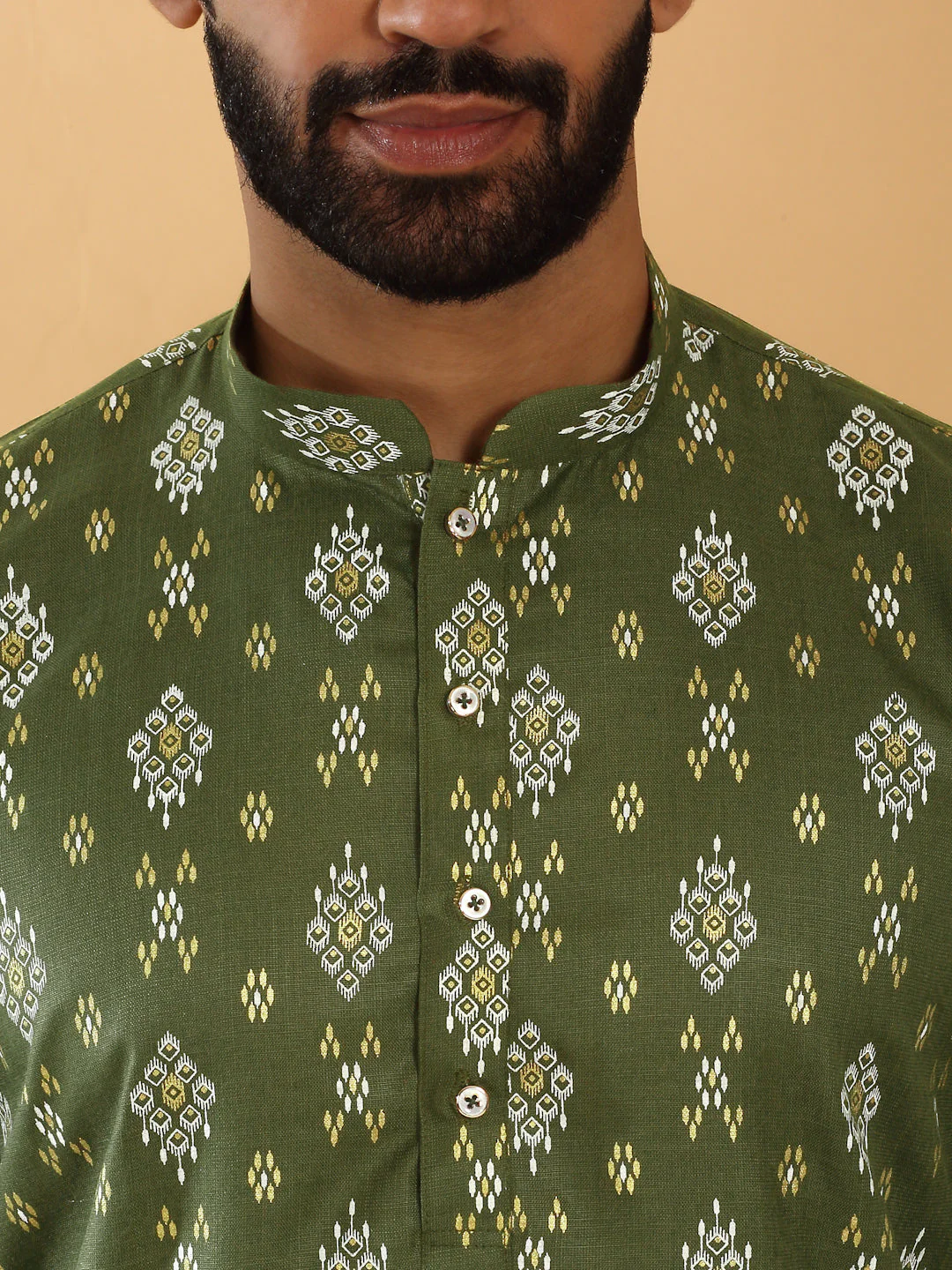 Cotton Blend Geometric Printed Straight Long Regular Kurta and Elastic Waistband Pyjama Set - Image 9