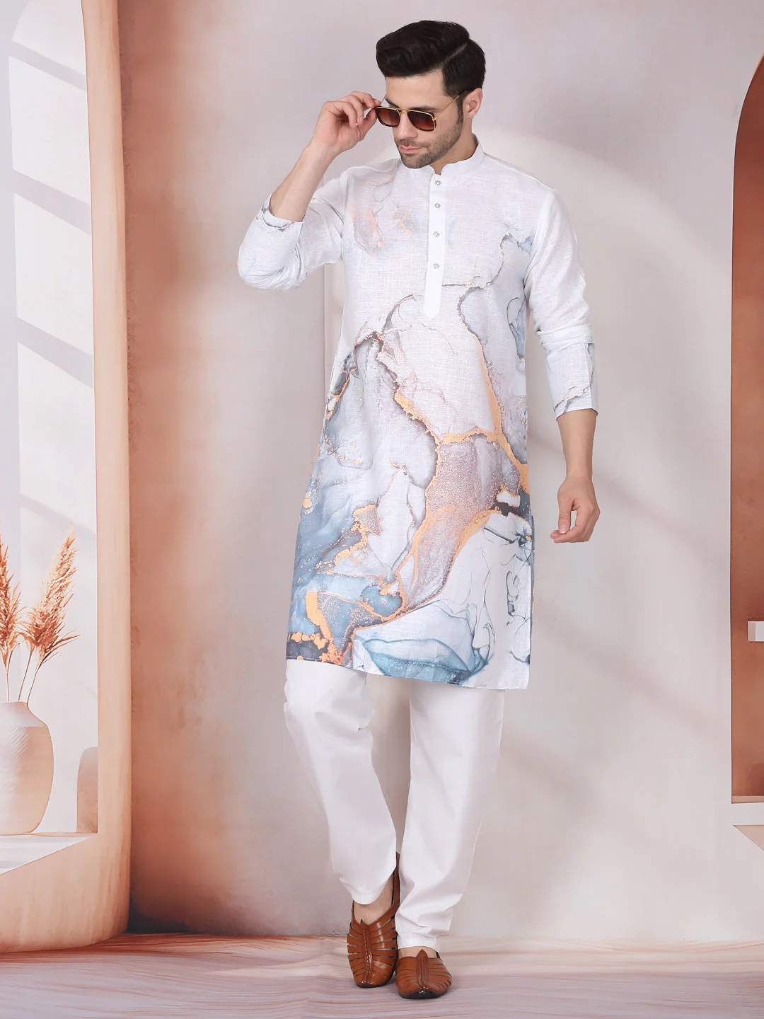 Cotton Blend Marble Printed Long Kurta - Image 30