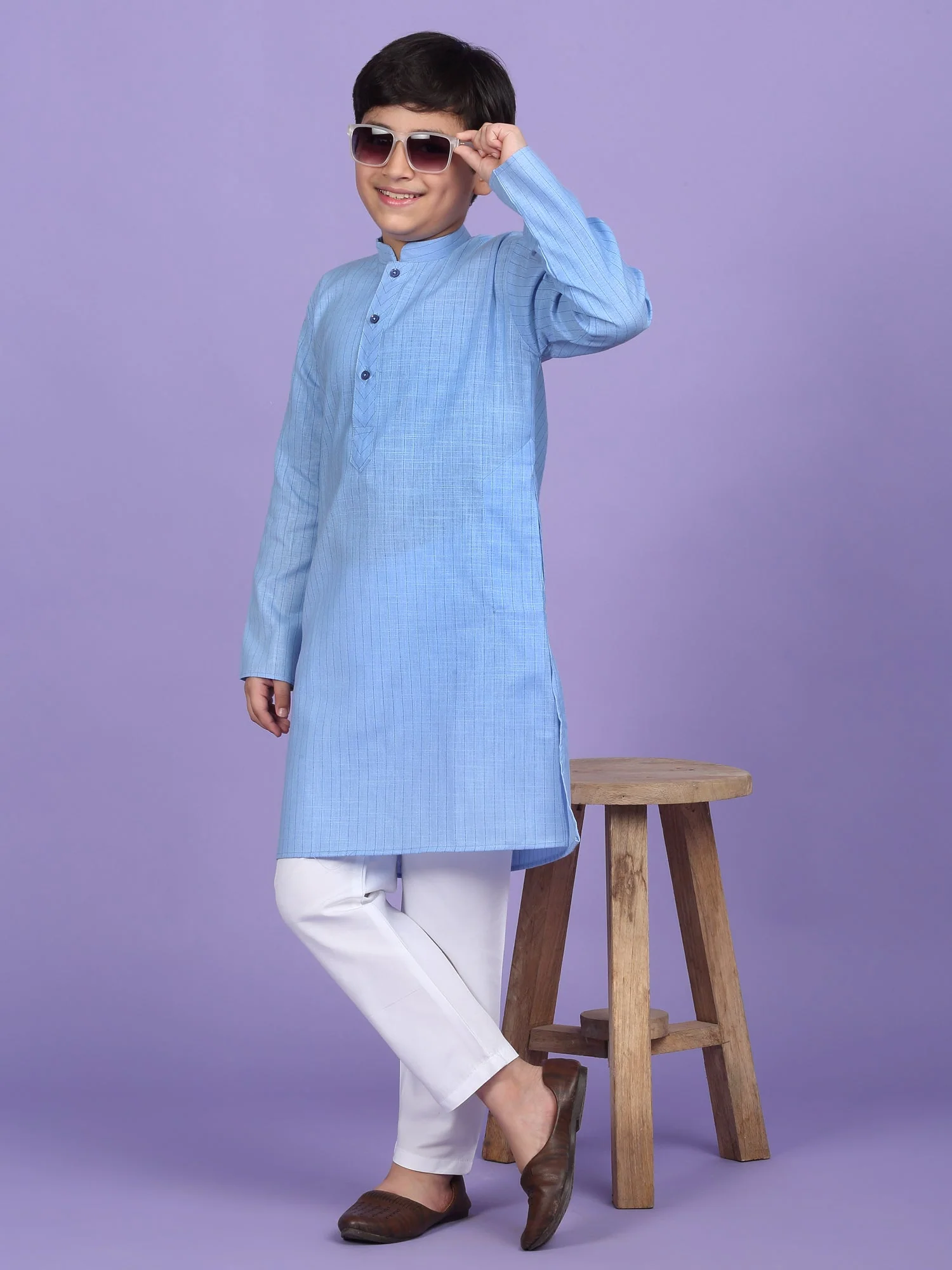 Cotton Blend Striped Kurta Set - Image 27