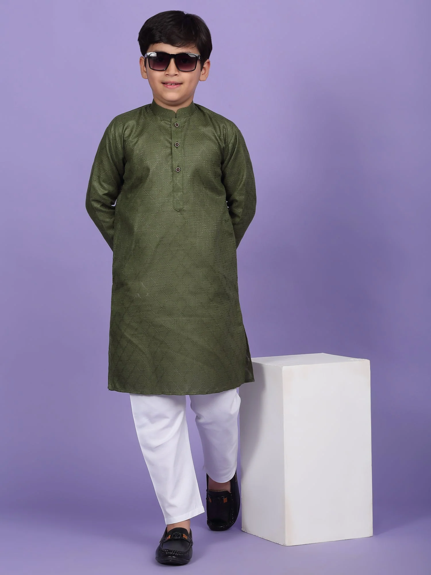 Cotton Blend Woven Design Kurta Set - Image 132