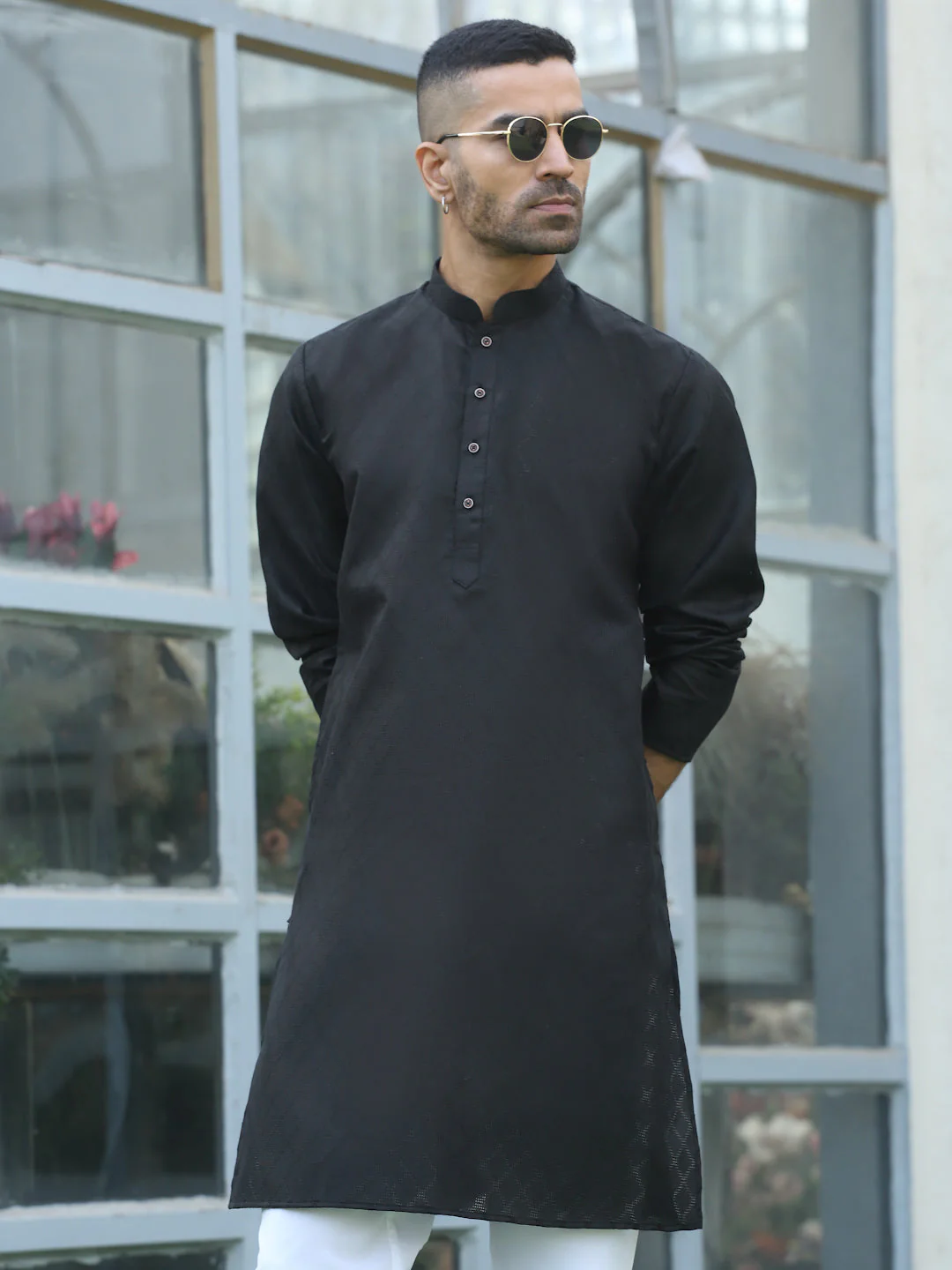 Cotton blend Woven self Desing Kurta Pyjama Set - Image 5