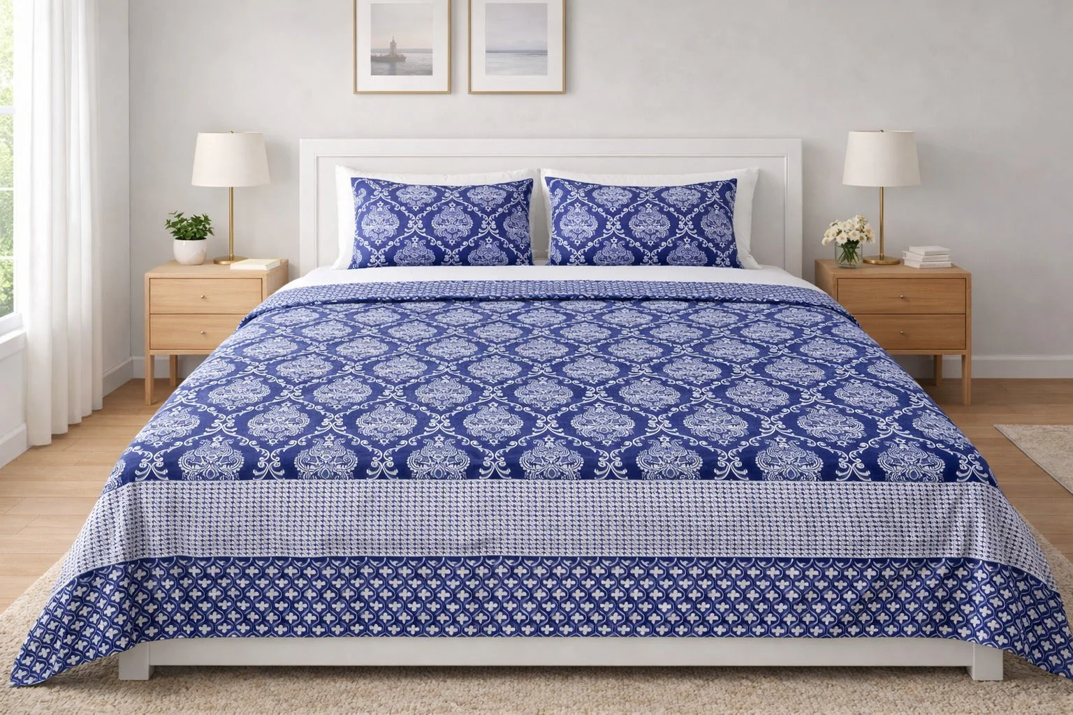 Cotton Double Bedsheet With 2 Pillow Covers