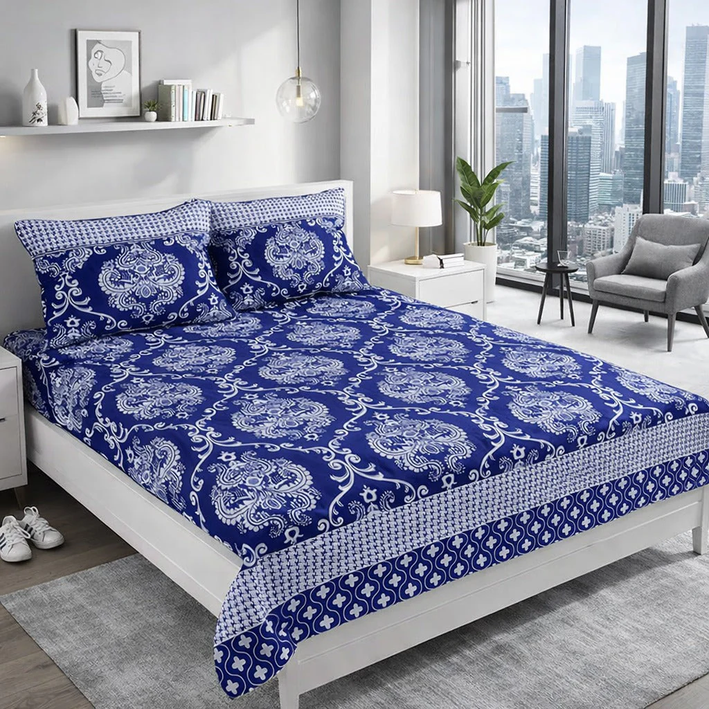 Cotton Double Bedsheet With 2 Pillow Covers - Image 3