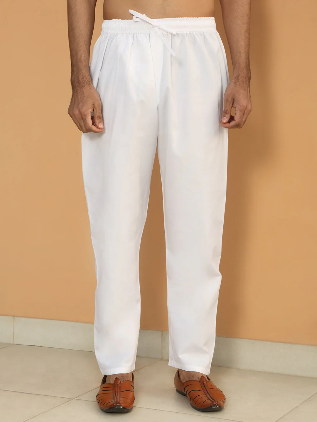 Cotton Floral Print Regular Kurta with Contrast Rust Piping on Collar and white Elastic waistband Pyjama set - Image 16