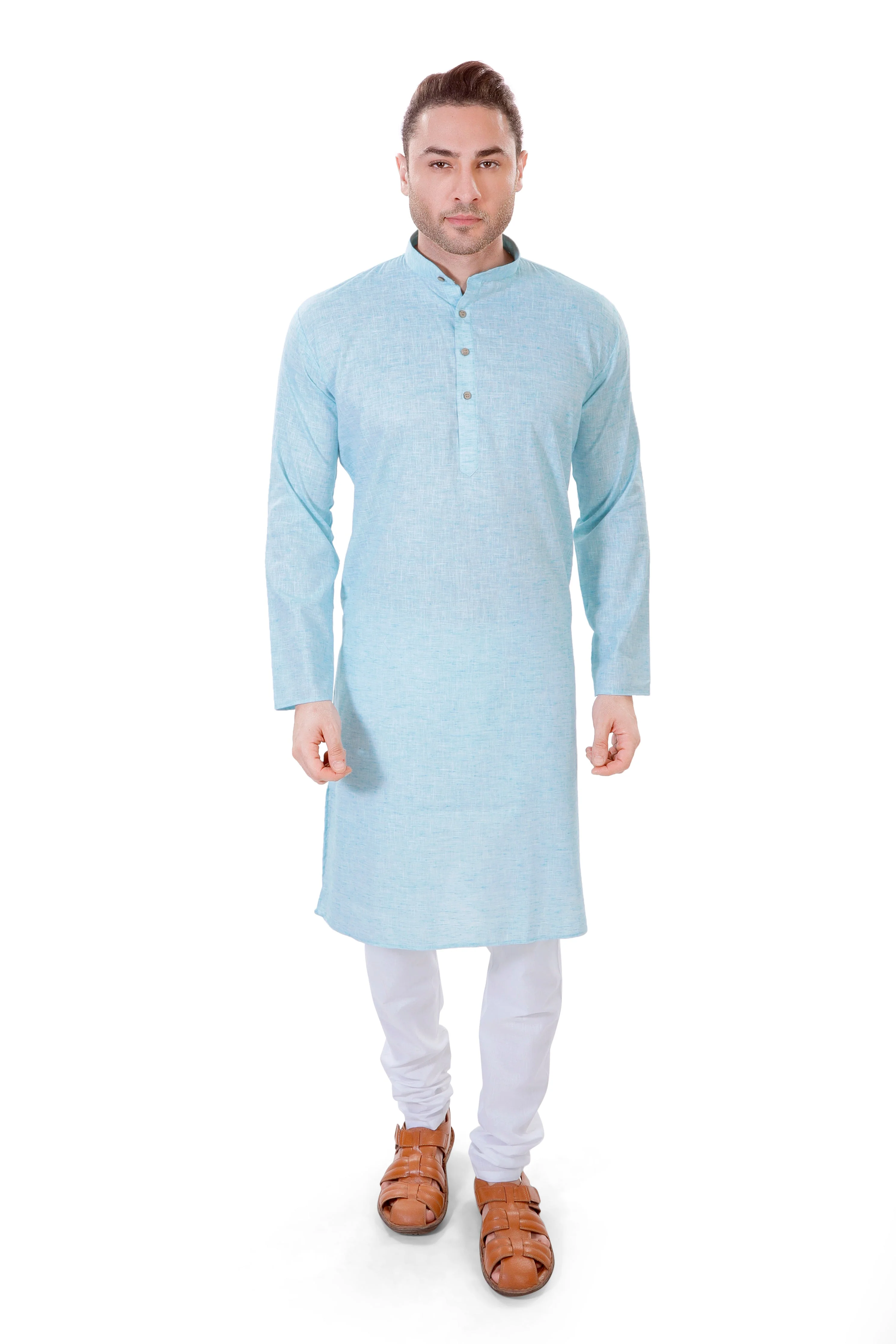 Cotton Linen Kurta in Blue - Image 36