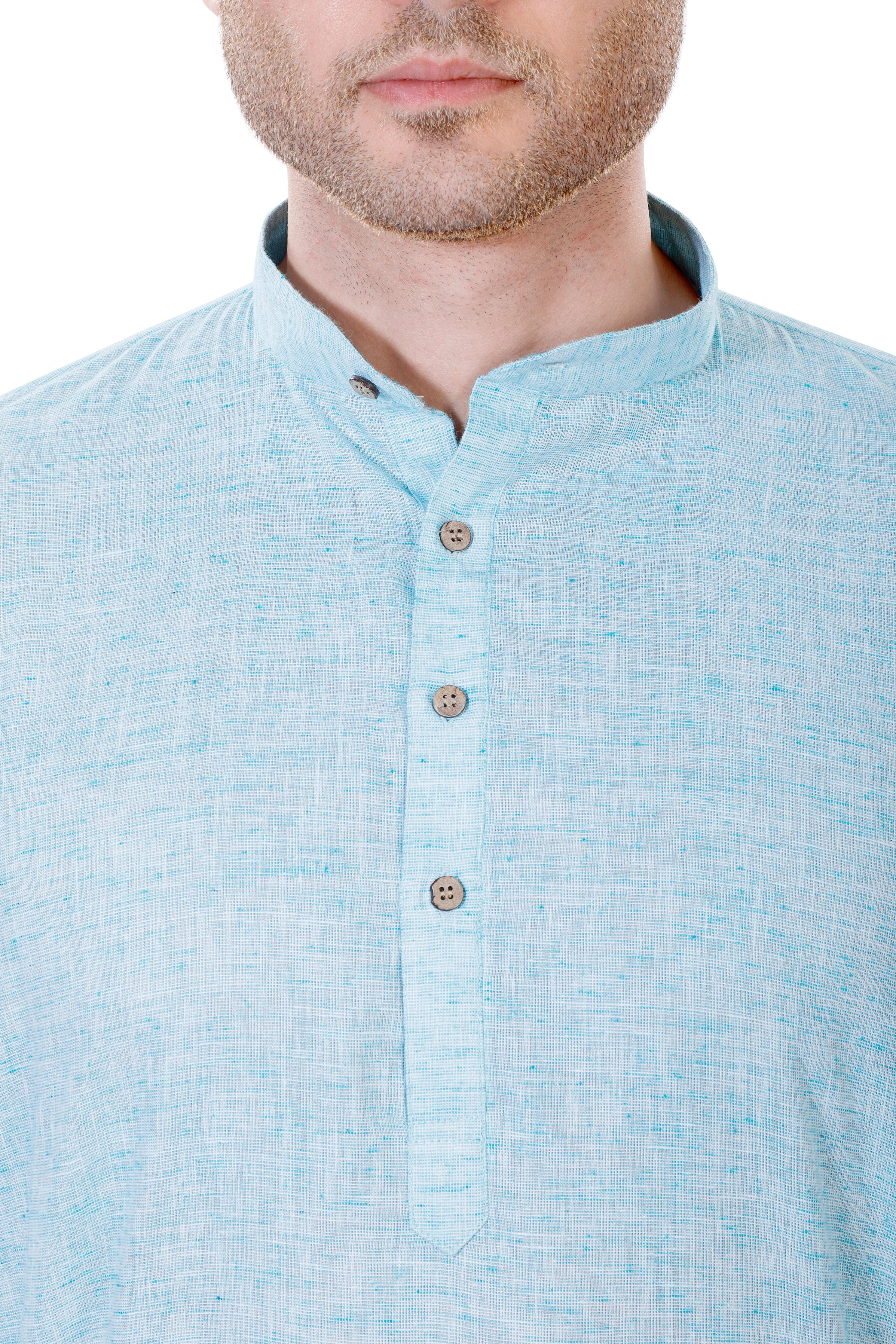 Cotton Linen Kurta in Blue - Image 4