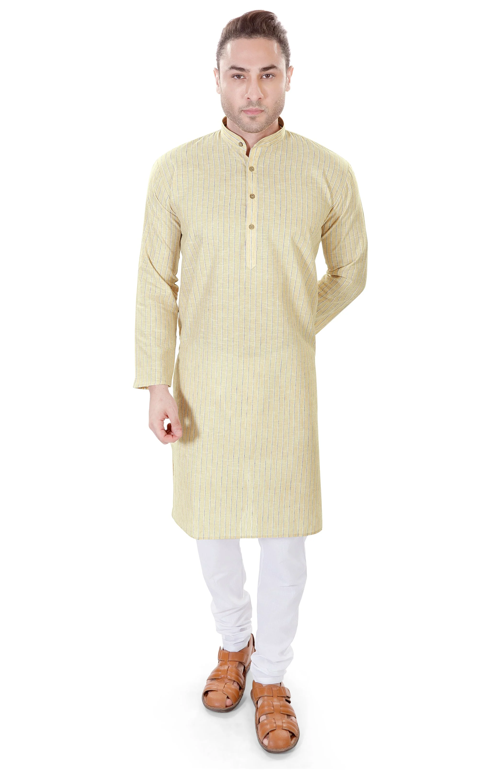 Cotton Linen Kurta in Yellow