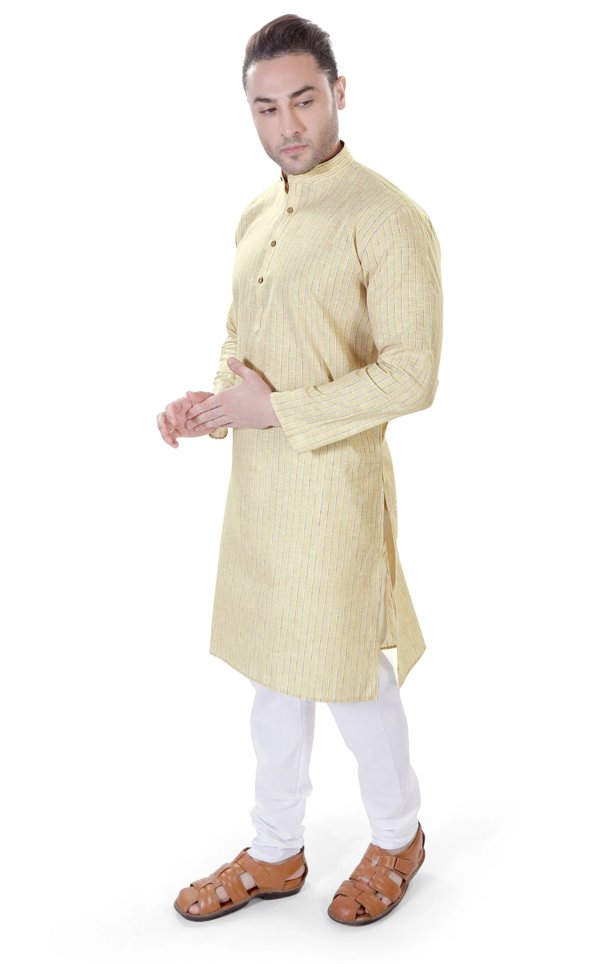 Cotton Linen Kurta in Yellow - Image 2