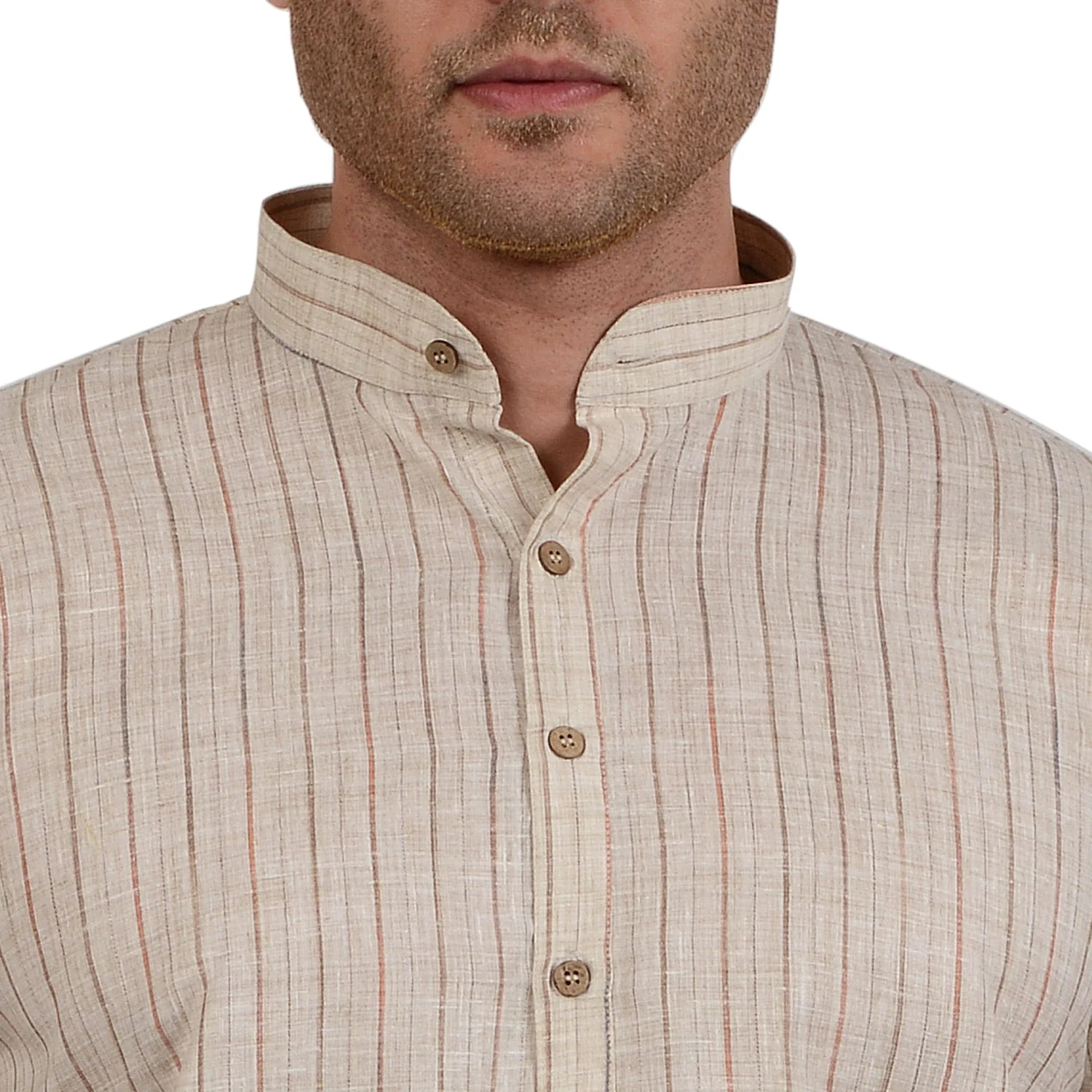 Cotton Linen Striped Kurta in Beige - Image 6