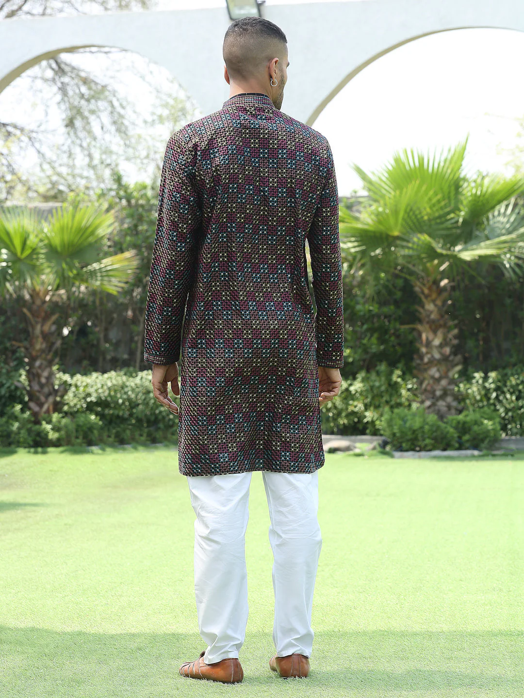 Cotton Rayon Embroidered Mandarin Collar Sequinned Kurta - Image 7