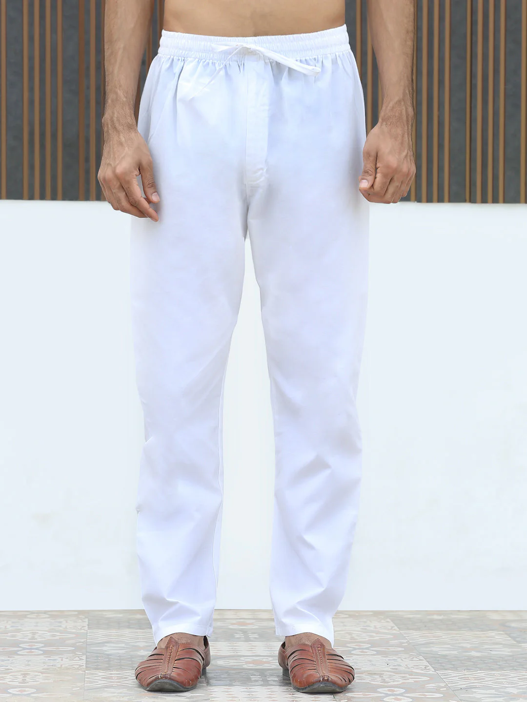 Cotton Rayon Embroidered Mandarin Collar Sequinned Kurta with Elastic Waistband White Pyjama - Image 16