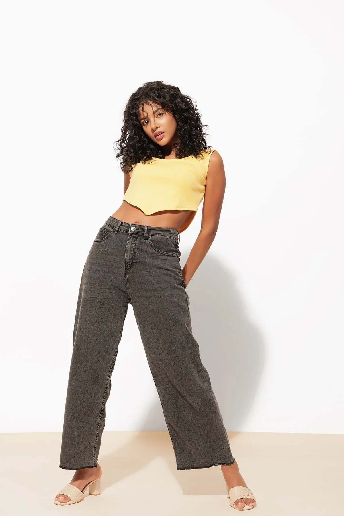 Cotton Ribbed Crop Top – Bright Yellow Summer Style - Image 2
