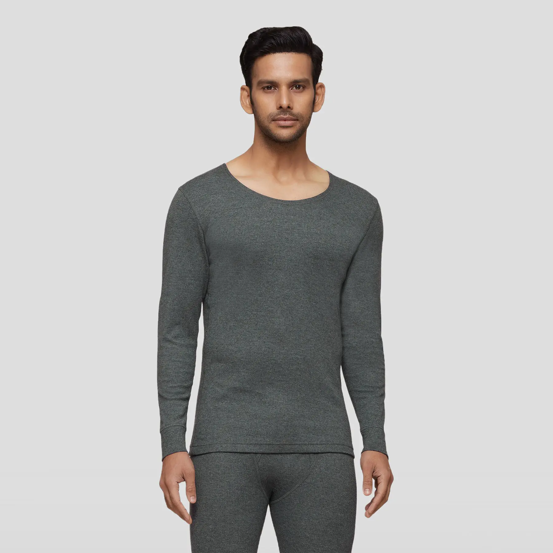 Cotton Rich Thermal Long Sleeve Vest Graphite Grey - Image 2