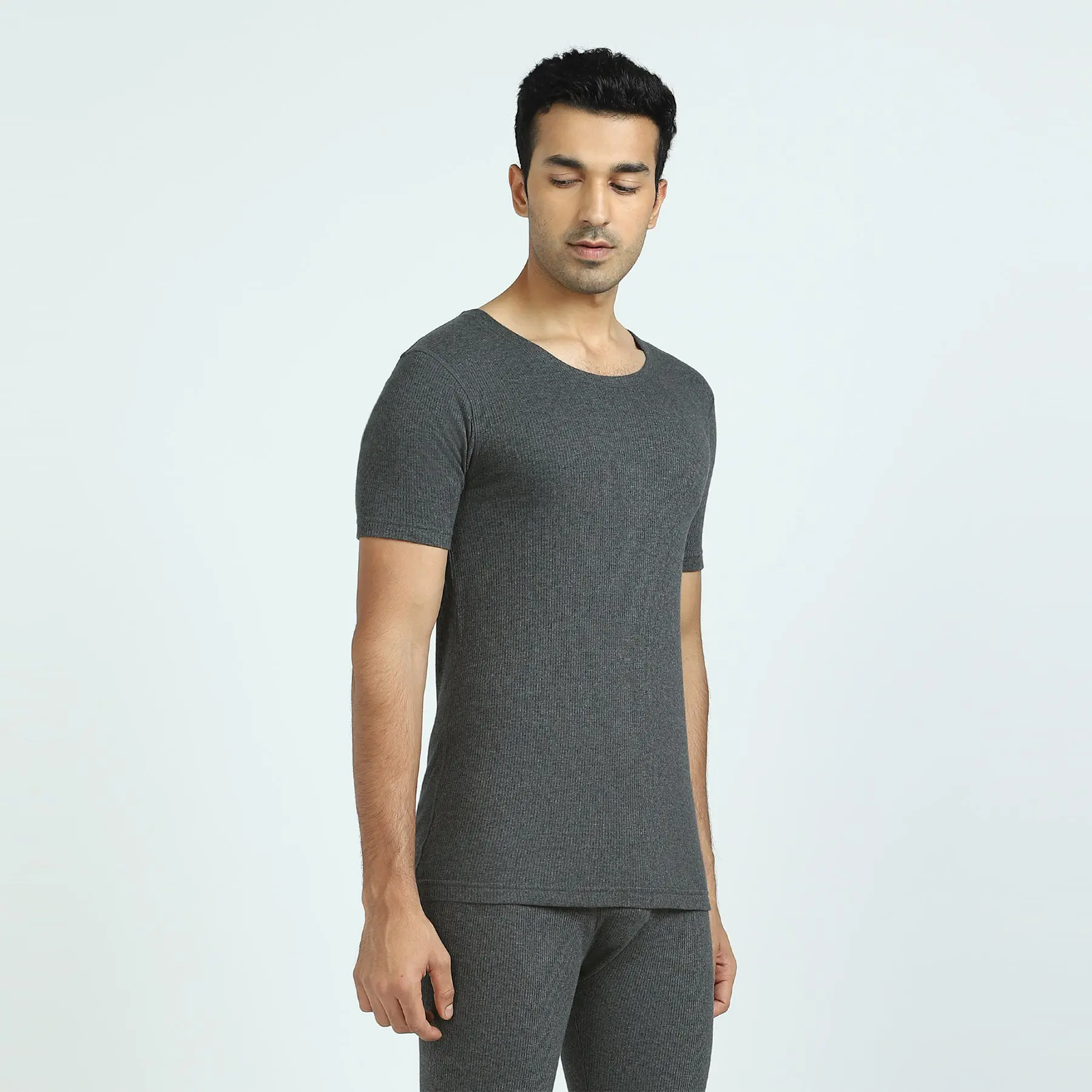 Cotton Rich Thermal Short Sleeve Vest Graphite Grey - Image 3