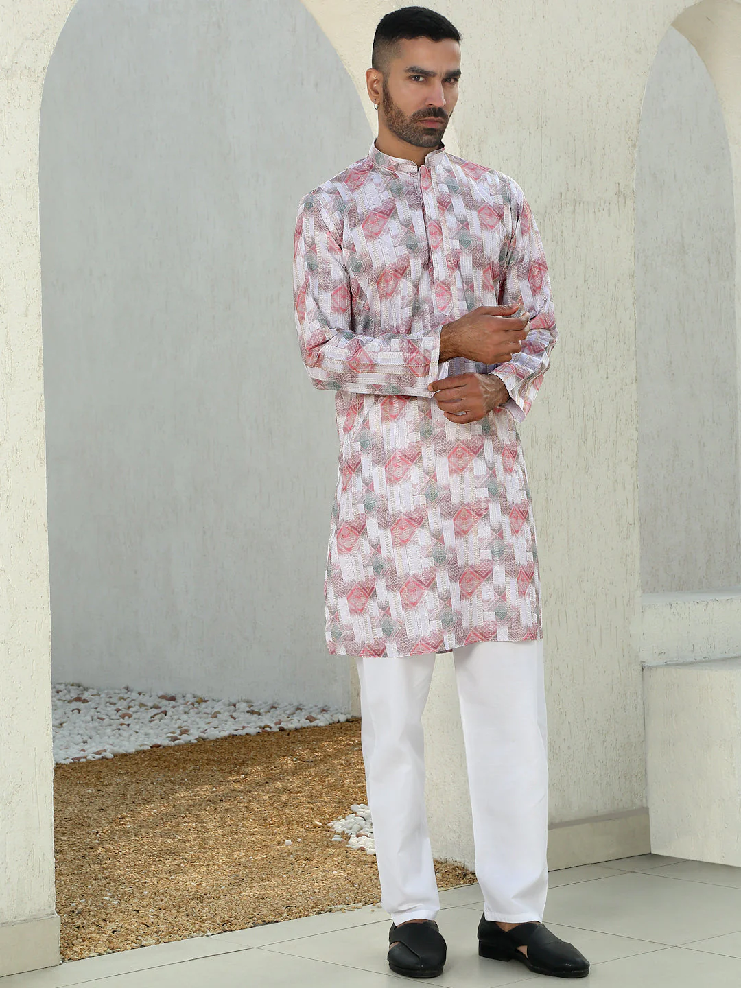 Cotton Zari Embroidered Chikan Print Kurta - Image 10
