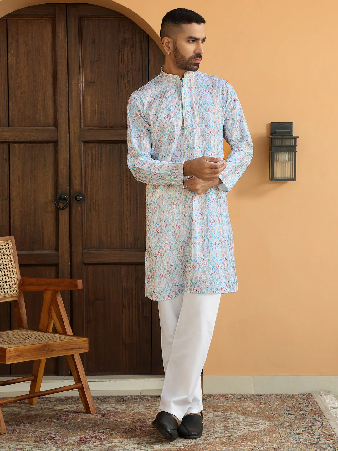 Cotton Zari Embroidered Chikan Print Kurta - Image 4